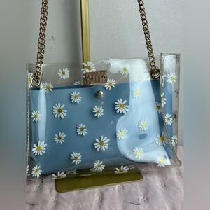Clear Daisy Crossbody Bag Jelly Shoulder Bag Removable Inner Pouch & Gold Chain
